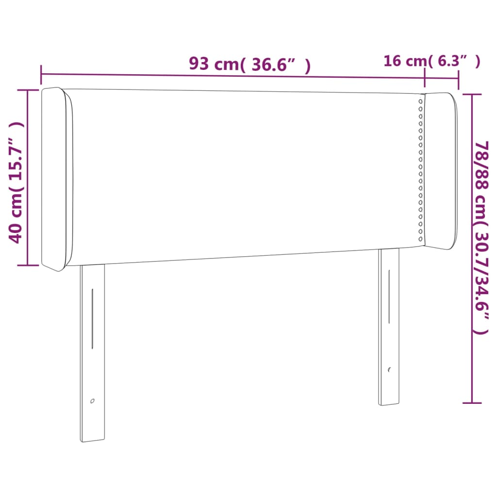 vidaXL Sänggavel LED ljusgrå 93x16x78/88 cm tyg