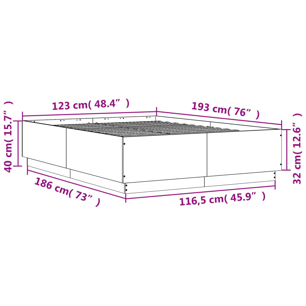 vidaXL Sängram med LEDs sonoma-ek 120x190 cm konstruerat trä