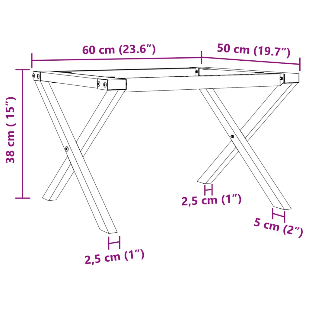 vidaXL Bordsben för soffbord X-ram 60x50x38 cm gjutjärn