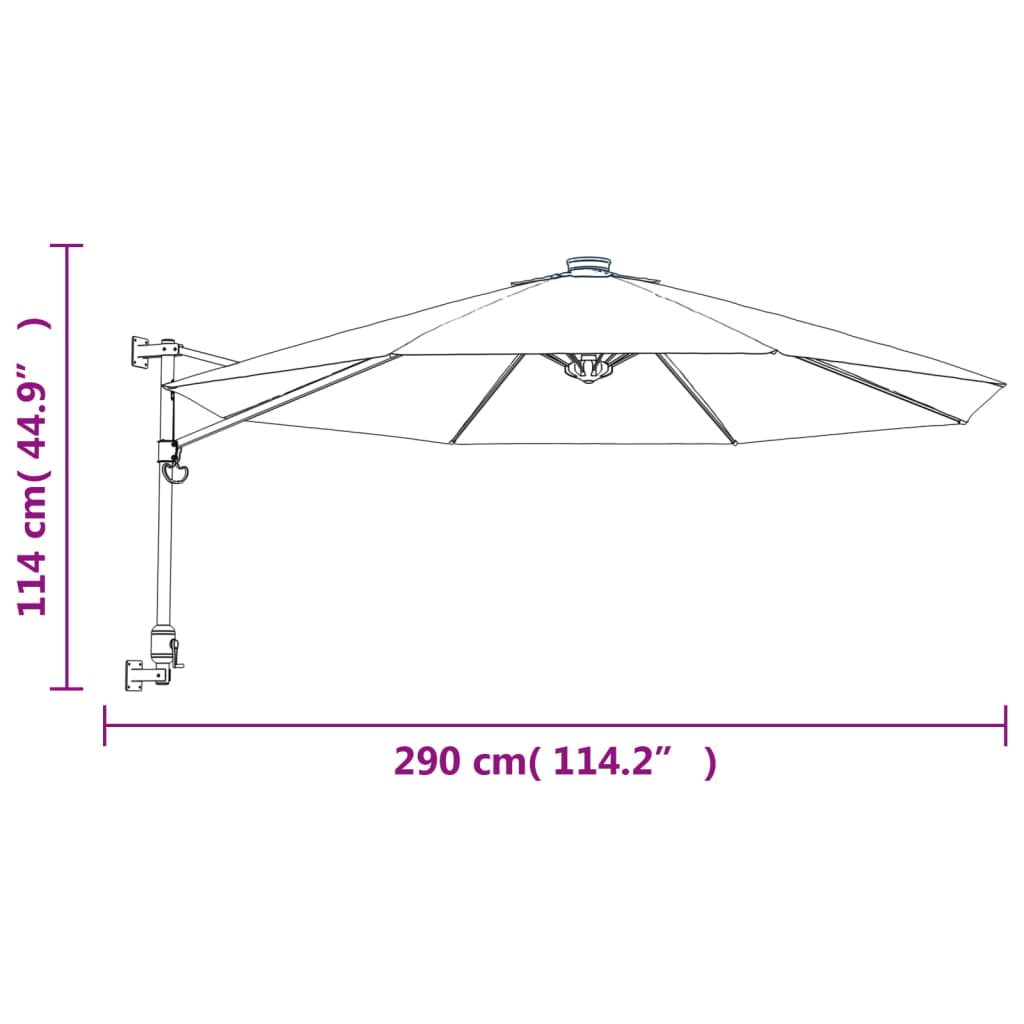 vidaXL Väggmonterat parasoll gul 290 cm