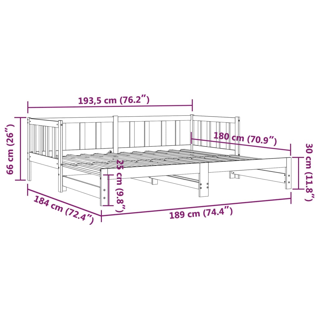 vidaXL Dagbädd med extrasäng svart 90x190 cm massiv furu