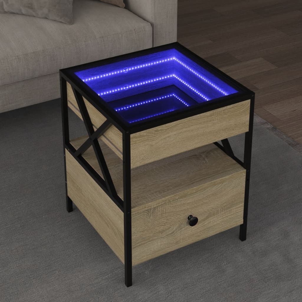 vidaXL Soffbord med Infinity LEDs sonoma-ek 40x40x51 cm