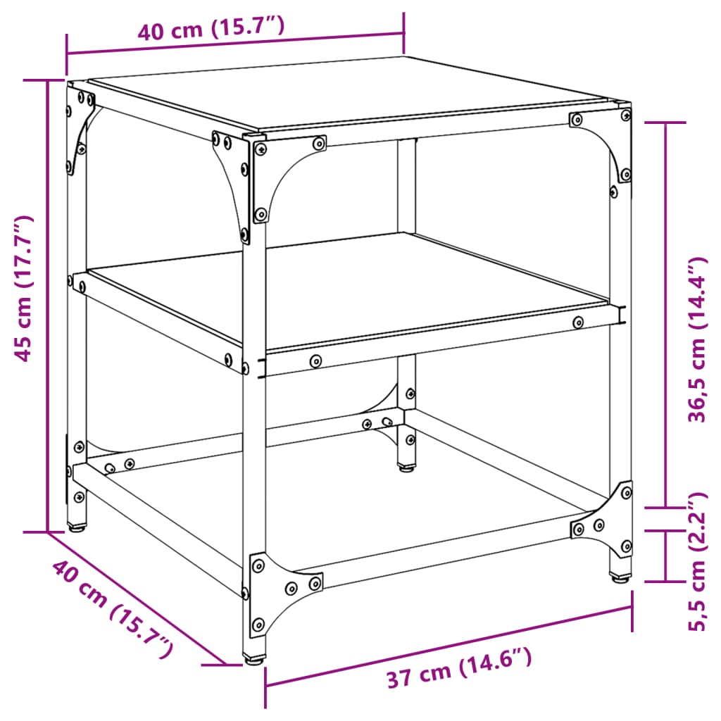 vidaXL Soffbord med svart glasskiva 2 st 40x40x45 cm stål