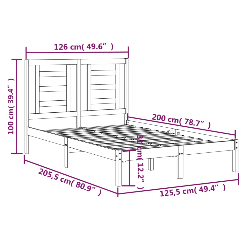 vidaXL Sängram vit massiv furu 120x200 cm