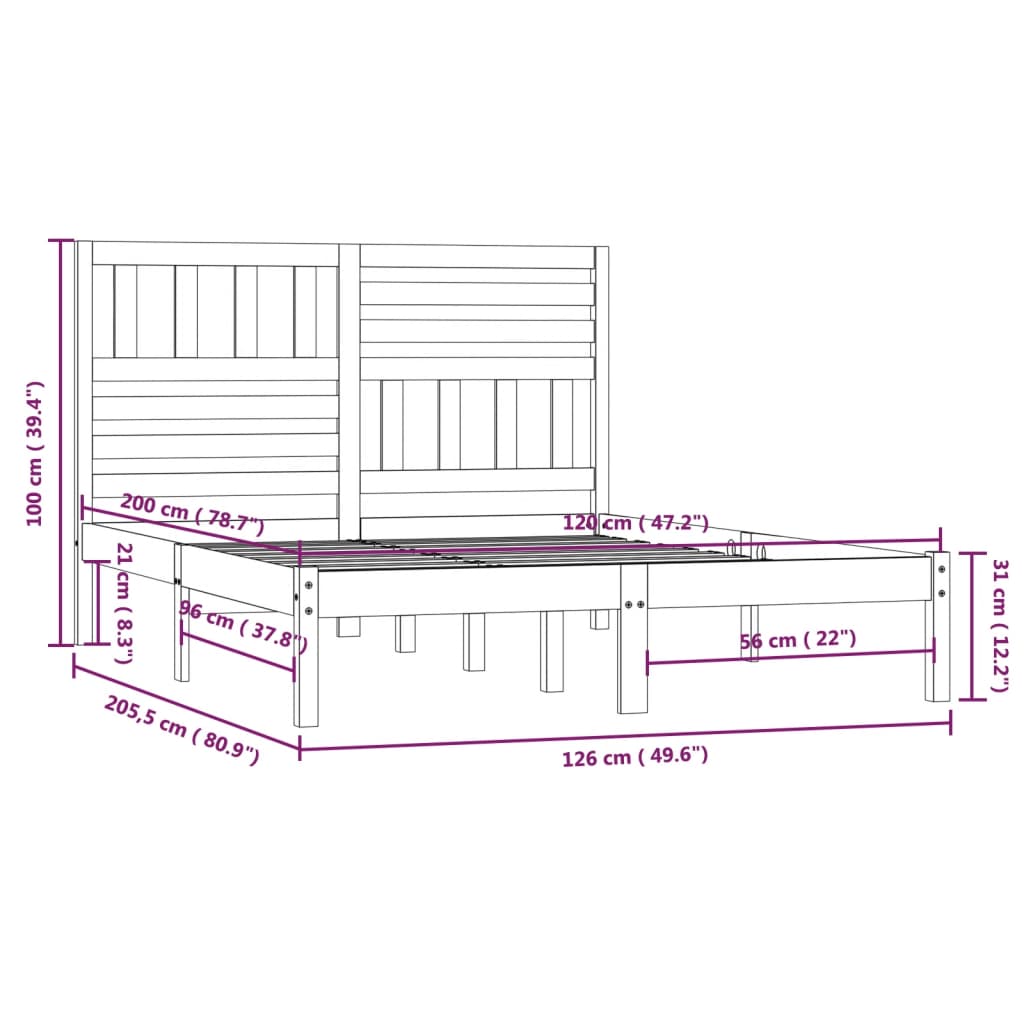 vidaXL Sängram massiv furu 120x200 cm