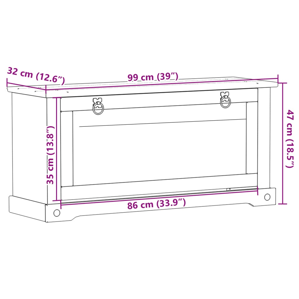 vidaXL Skoskåp Corona 99x32x47 cm massiv furu