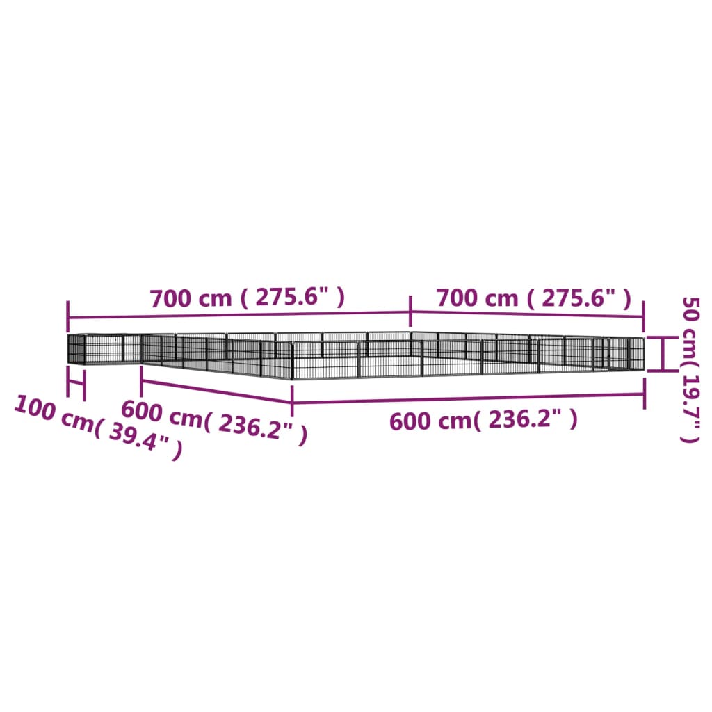 vidaXL Hundbur 28 paneler svart 100x50 cm pulverlackerat stål