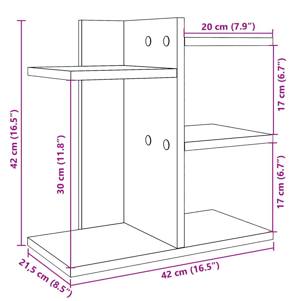 vidaXL Skrivbordshyllor rökfärgad ek 42x21,5x42 cm konstruerat trä