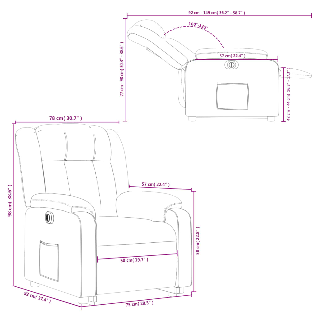 vidaXL Elektrisk reclinerfåtölj med uppresningshjälp gräddvit tyg