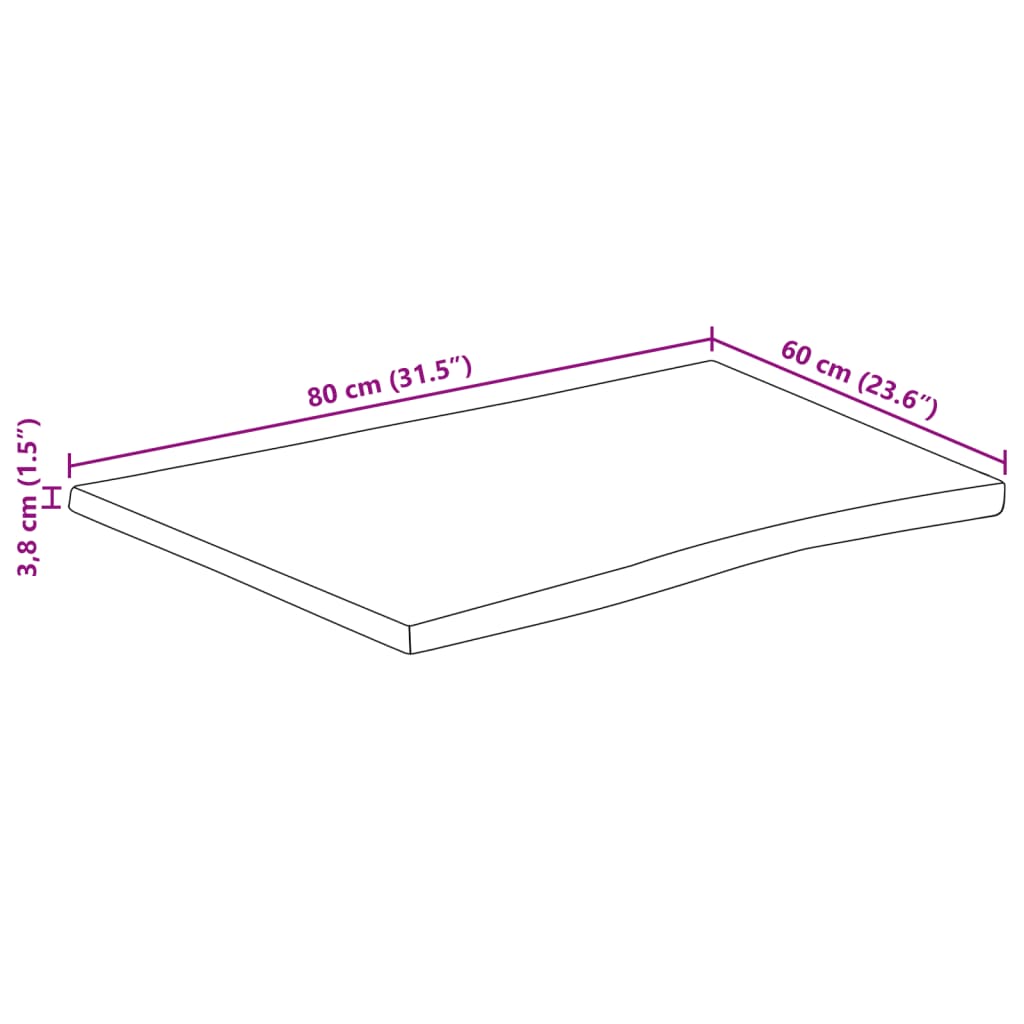 vidaXL Bordsskiva 80x60x3,8 cm levande kant massivt mangoträ