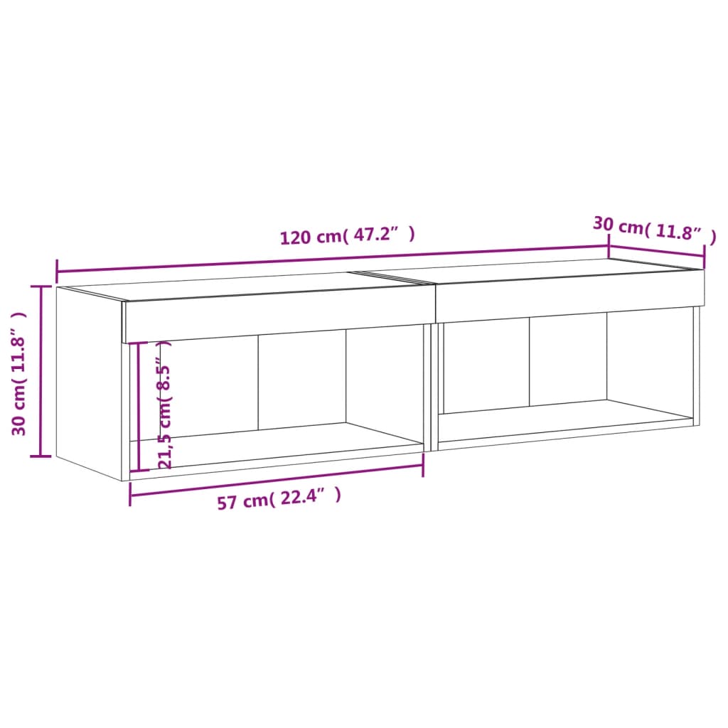 vidaXL Tv-bänk med LED-belysning 2 st brun ek 60x30x30 cm