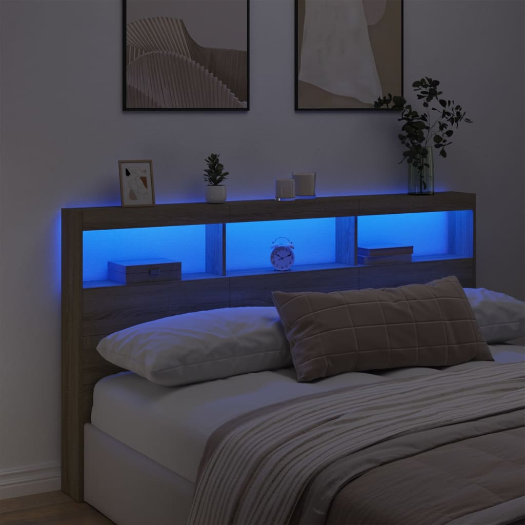 vidaXL Sänggavel med LED sonoma-ek 180x17x102 cm