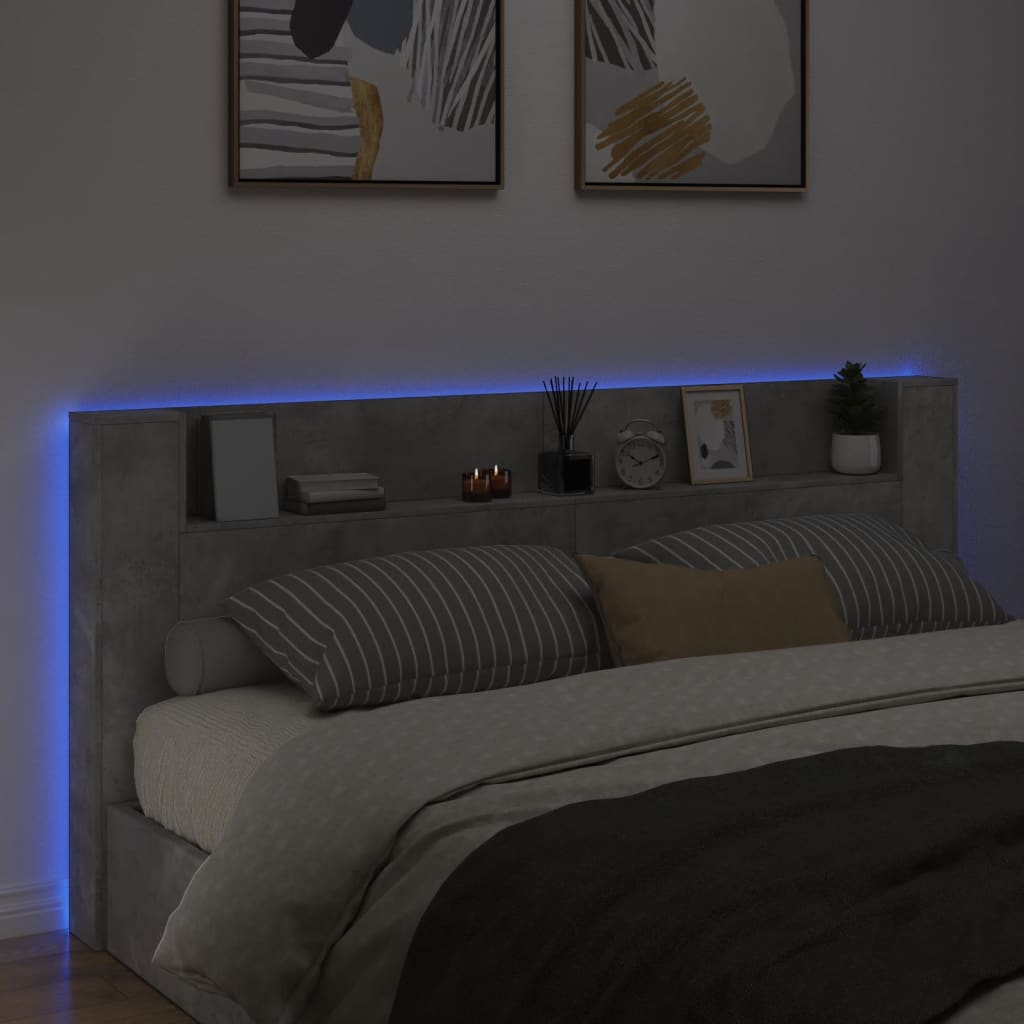 vidaXL Sänggavel med LED betonggrå 220x16,5x103,5 cm