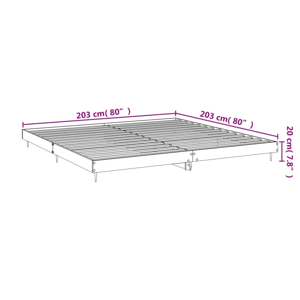 vidaXL Sängram sonoma-ek 200x200 cm konstruerat trä