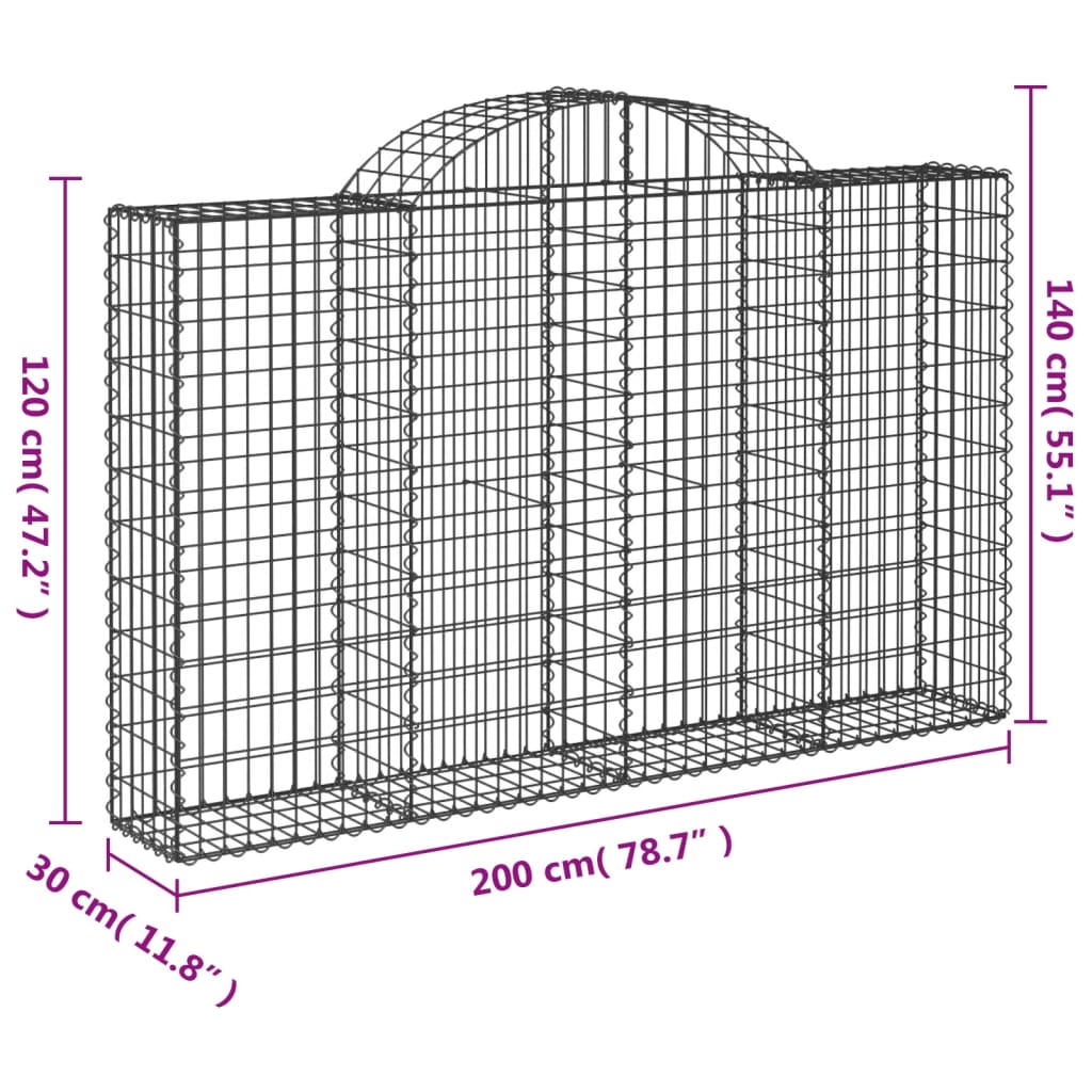 vidaXL Gabioner bågformade 2 st 200x30x120/140 cm galvaniserat järn