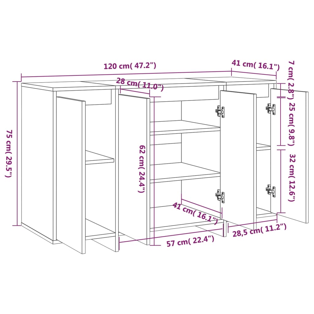 vidaXL Skänk rökfärgad ek 120x41x75 cm konstruerat trä