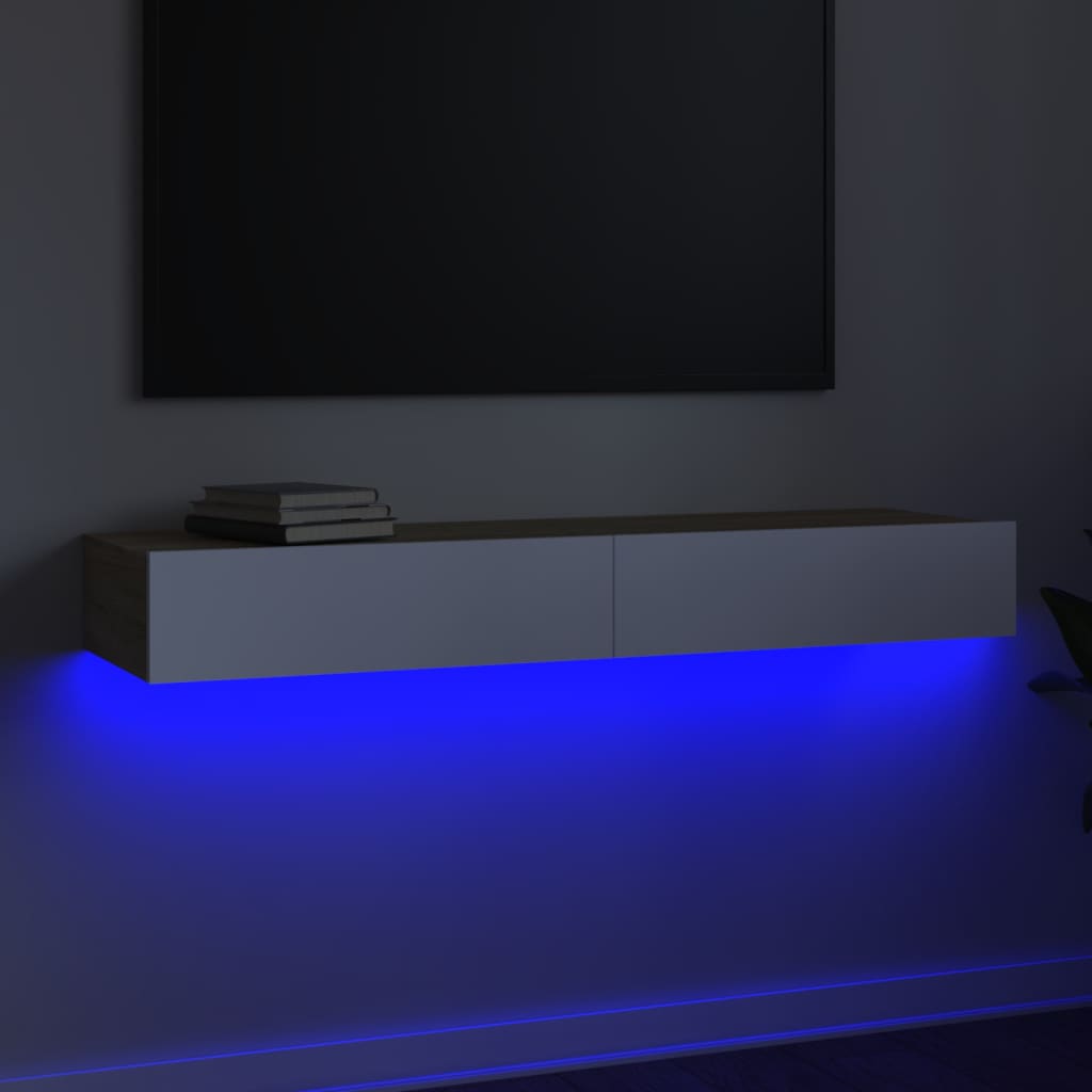 vidaXL TV-bänk med LED-belysning vit och sonoma-ek 120x35x15,5 cm