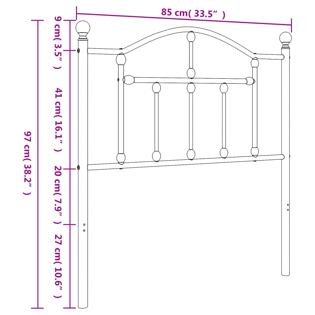 vidaXL Huvudgavel metall vit 80 cm