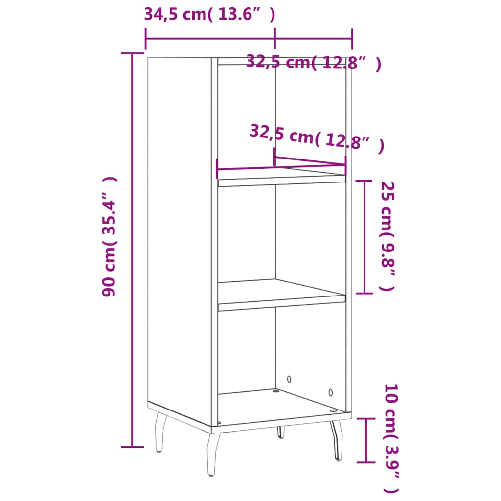 vidaXL Skåp sonoma-ek 34,5x32,5x90 cm konstruerat trä