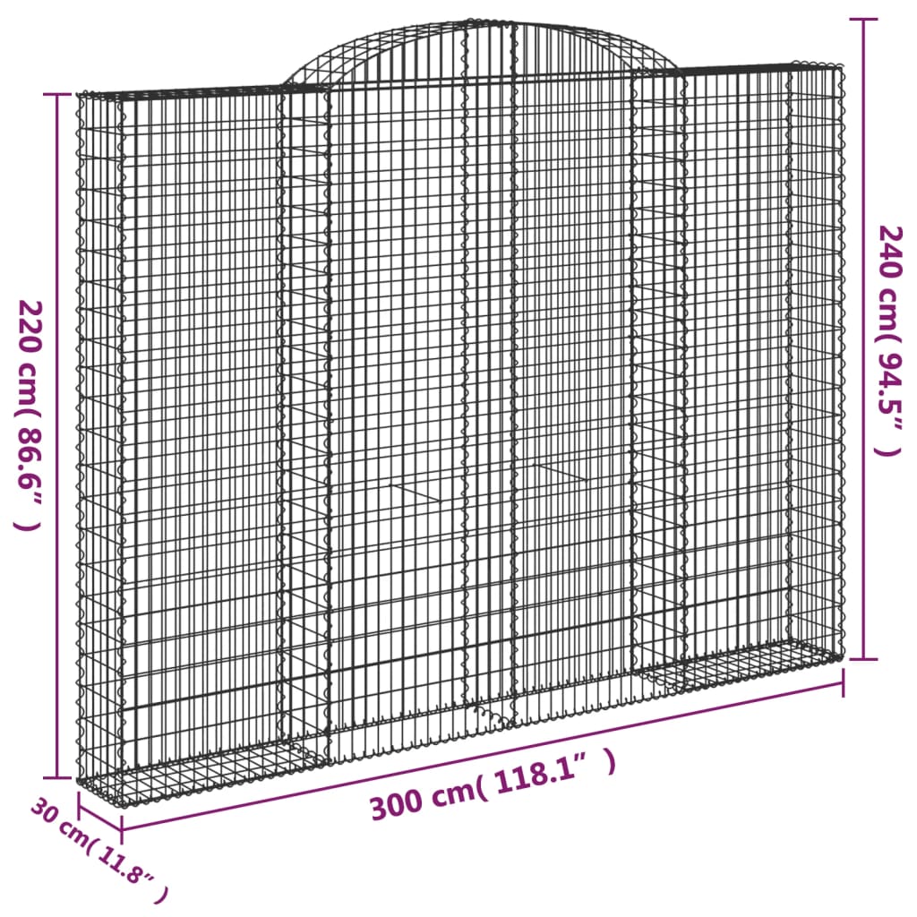 vidaXL Gabioner bågformade 5 st 300x30x220/240 cm galvaniserat järn