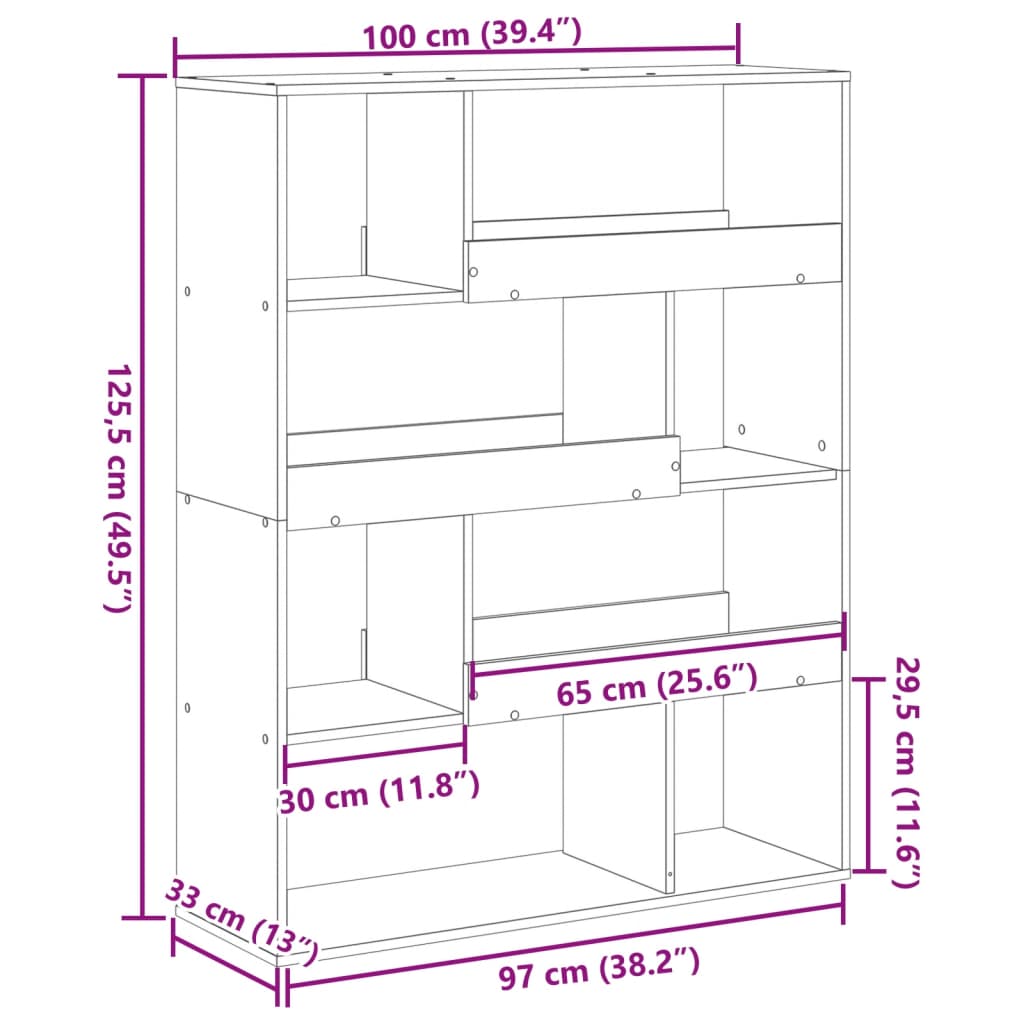 vidaXL Rumsavdelare vit 100x33x125,5 cm konstruerat trä