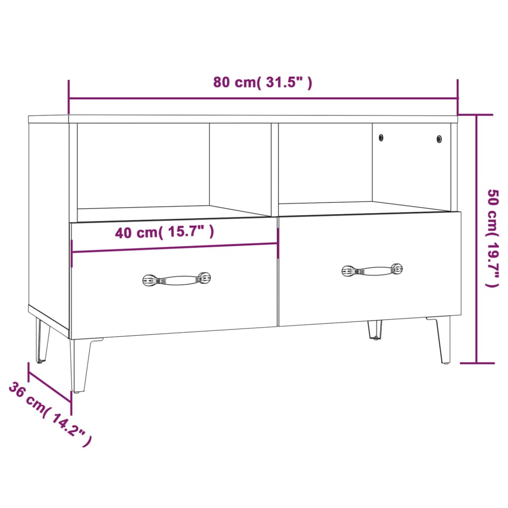 vidaXL Tv-bänk vit 80x36x50 cm konstruerat trä