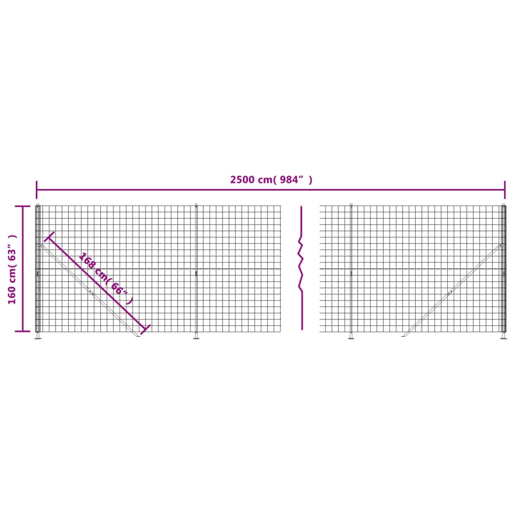 vidaXL Stängsel med stolpsko antracit 1,6x25 m