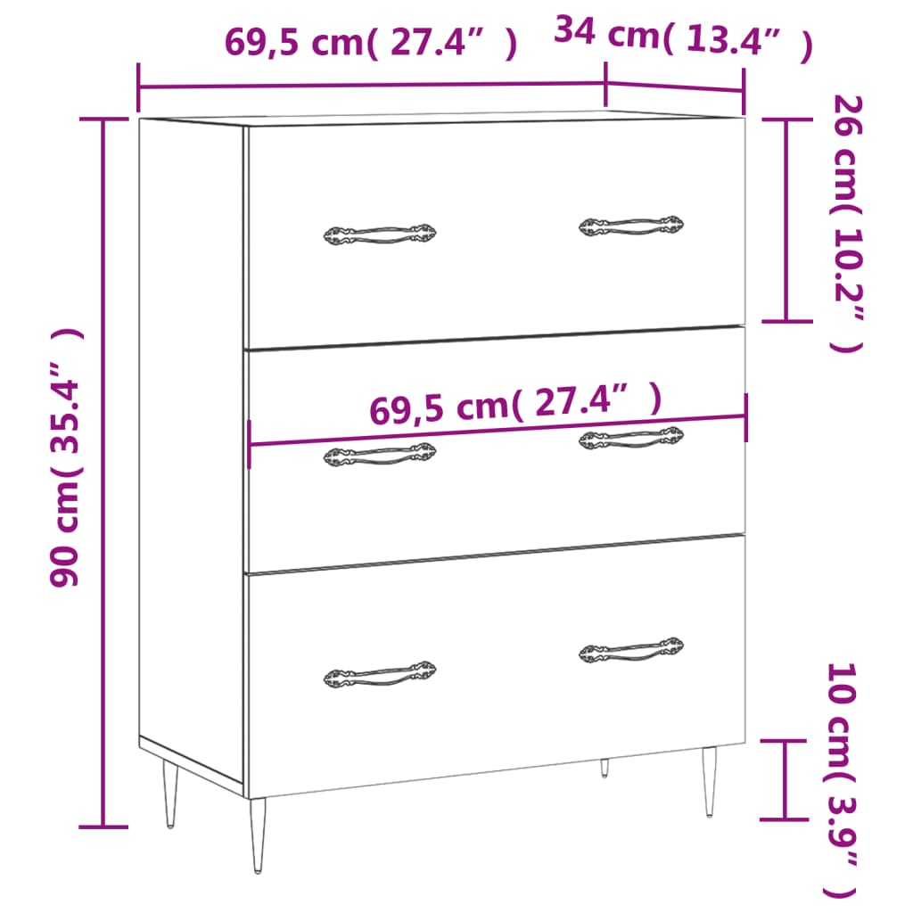 vidaXL Skänk vit högglans 69,5x34x90 cm konstruerat trä