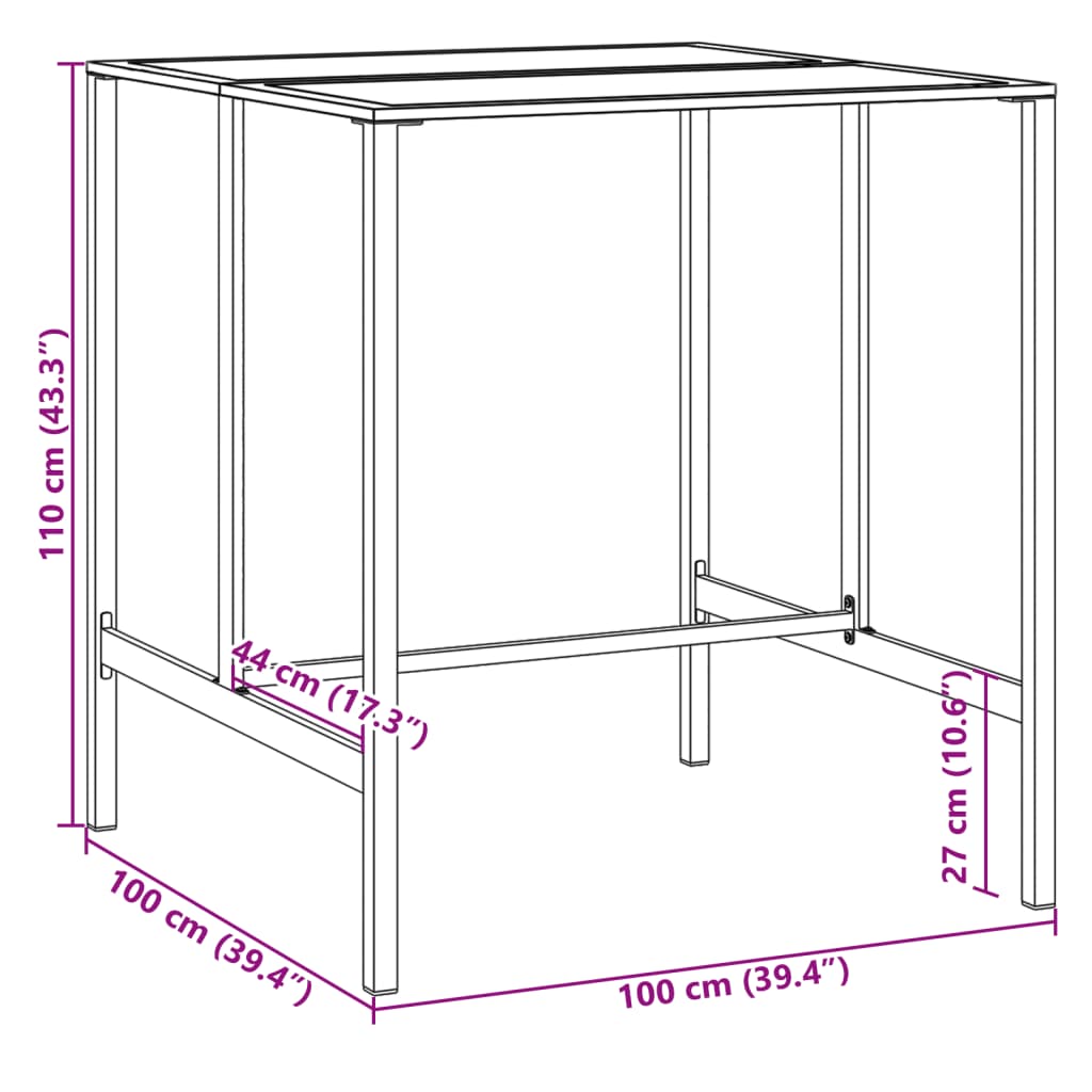 vidaXL Barbord svart 100x100x110 cm pulverlackerat stål