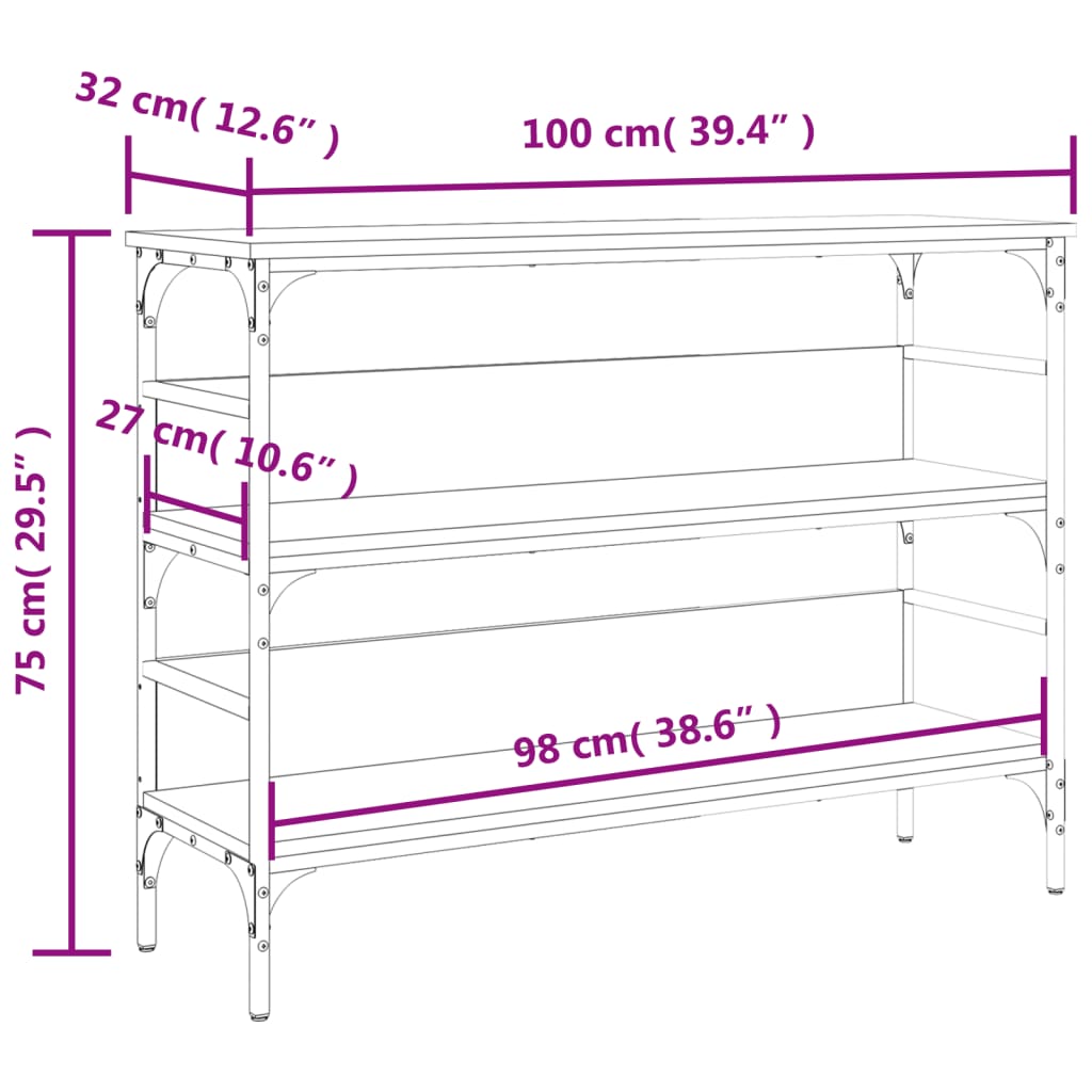 vidaXL Avlastningsbord rökfärgad ek 100x32x75 cm konstruerat trä