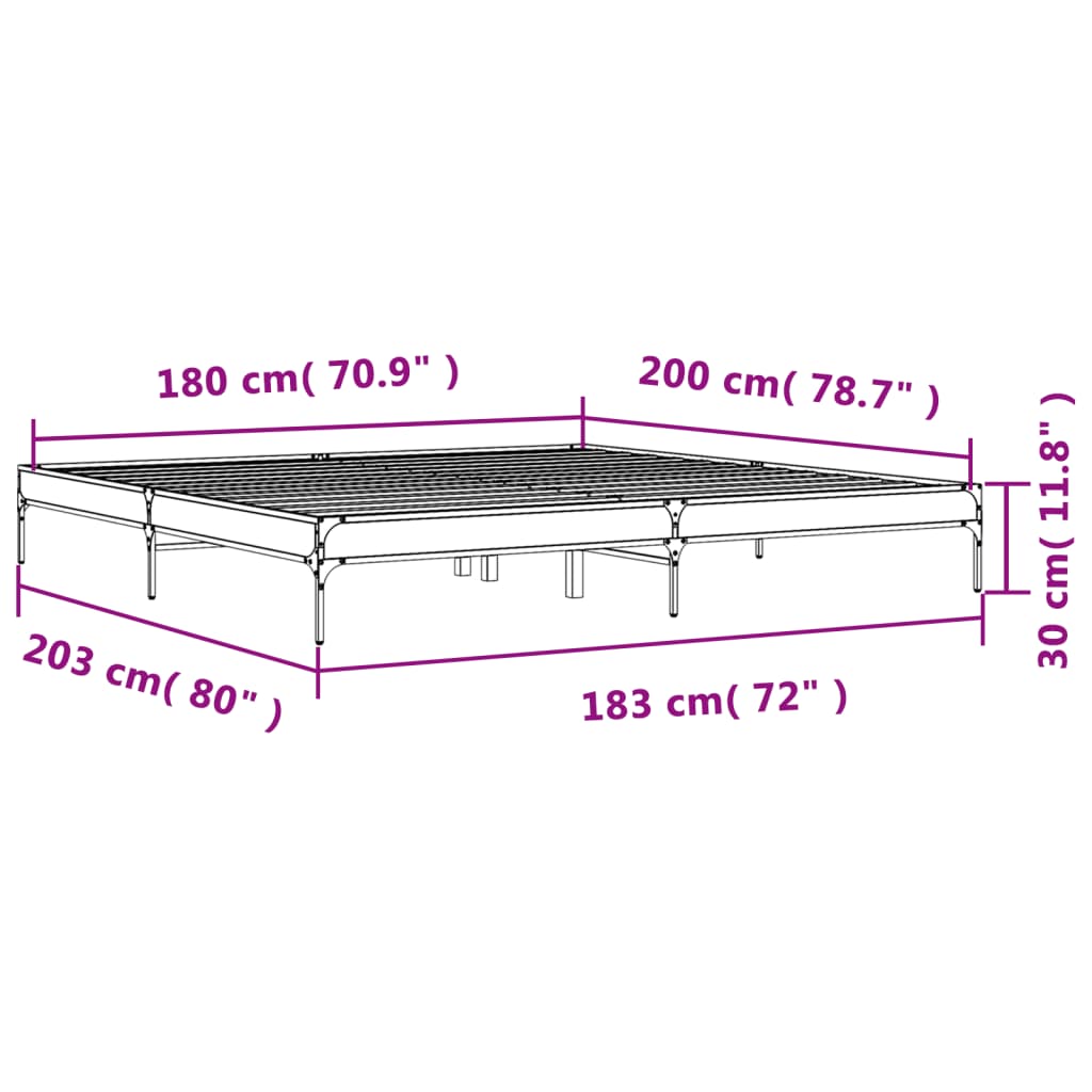 vidaXL Sängram rökfärgad ek 180x200 cm konstruerat trä och metall