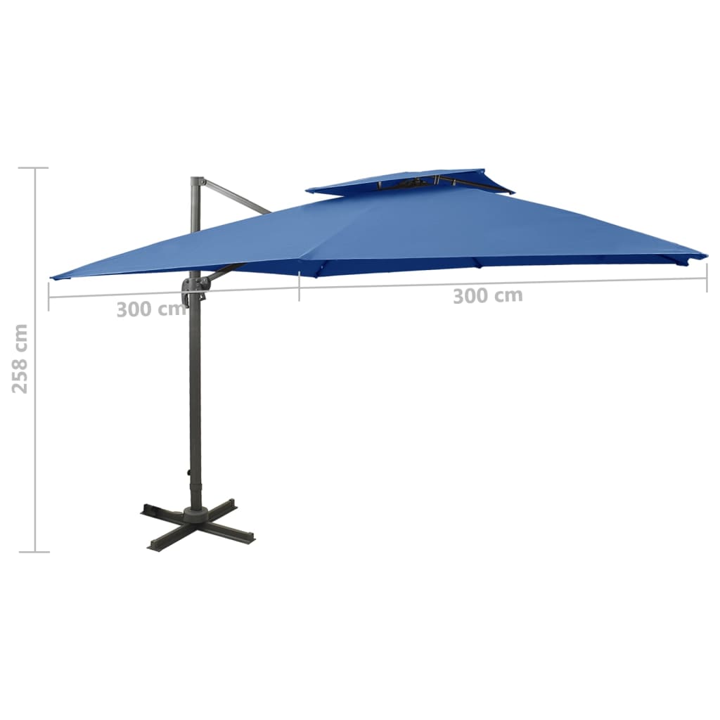 vidaXL Frihängande trädgårdsparasoll med ventilation 300x300cm azurblå