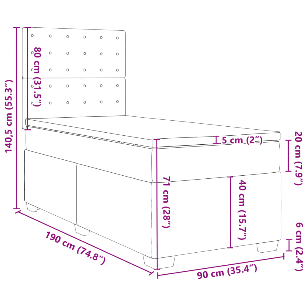 vidaXL Ramsäng med madrass mörkgrön 90x190 cm sammet