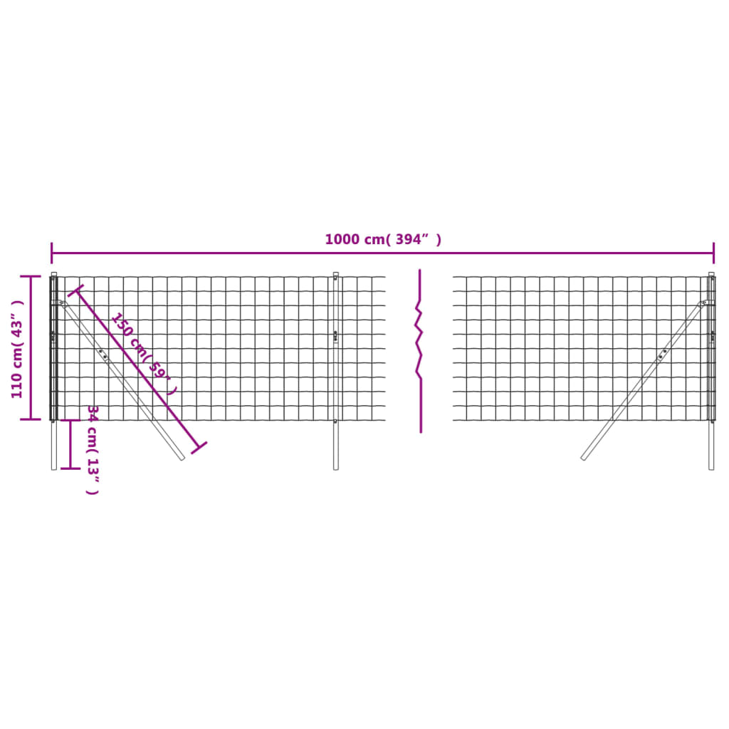 vidaXL Stängsel grön 1,1x10 m galvaniserat stål