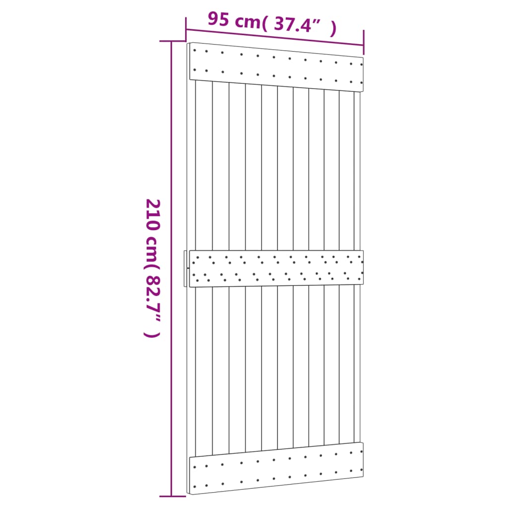 vidaXL Skjutdörr med beslag 95x210 cm massiv furu