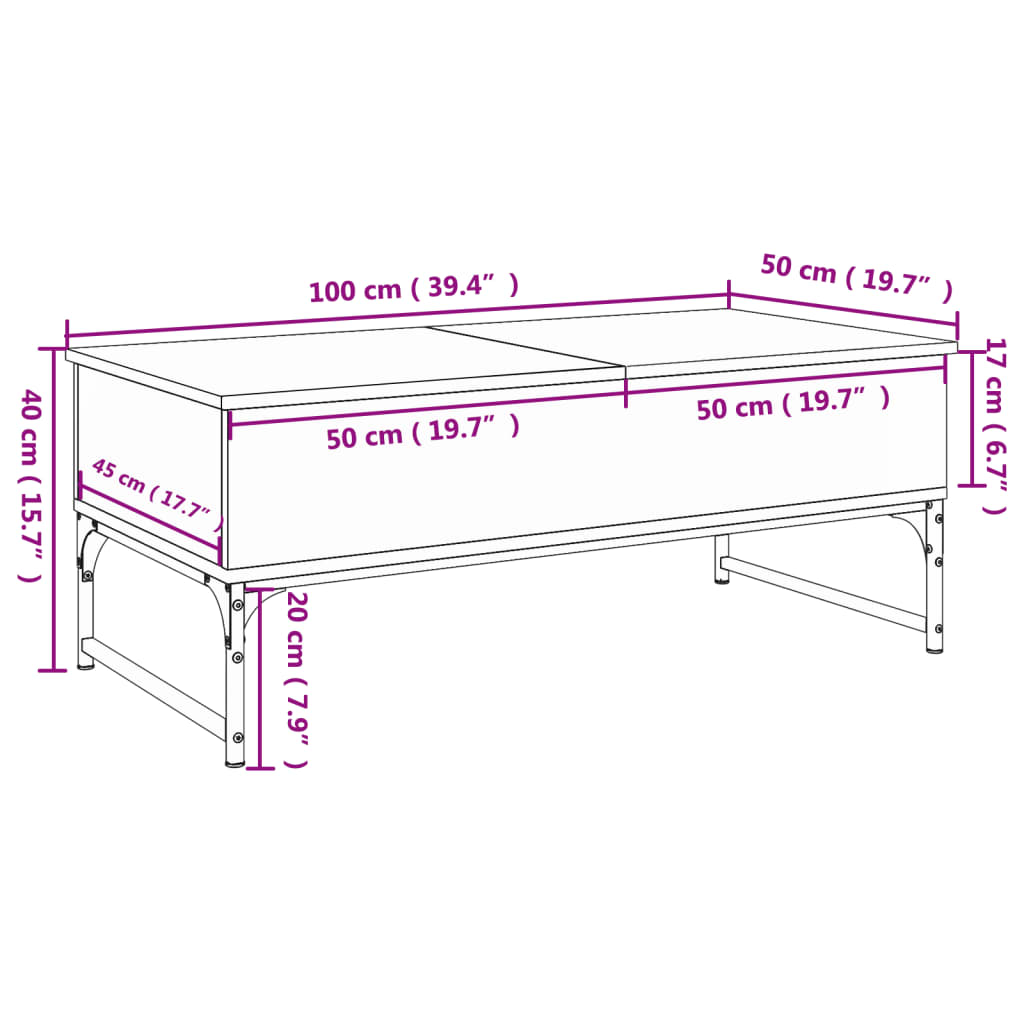 vidaXL Soffbord rökfärgad ek 100x50x40 cm konstruerat trä och metall