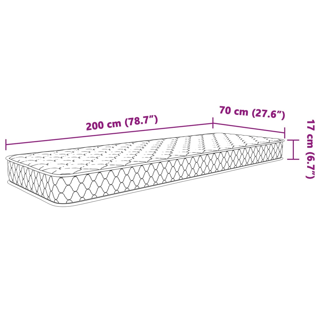 vidaXL Memoryskummadrass vit 70x200x17 cm