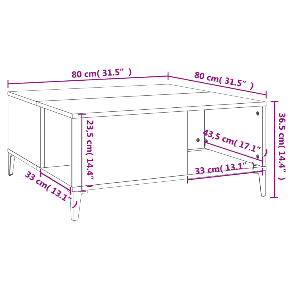 vidaXL Soffbord vit högglans 80x80x36,5 cm konstruerat trä