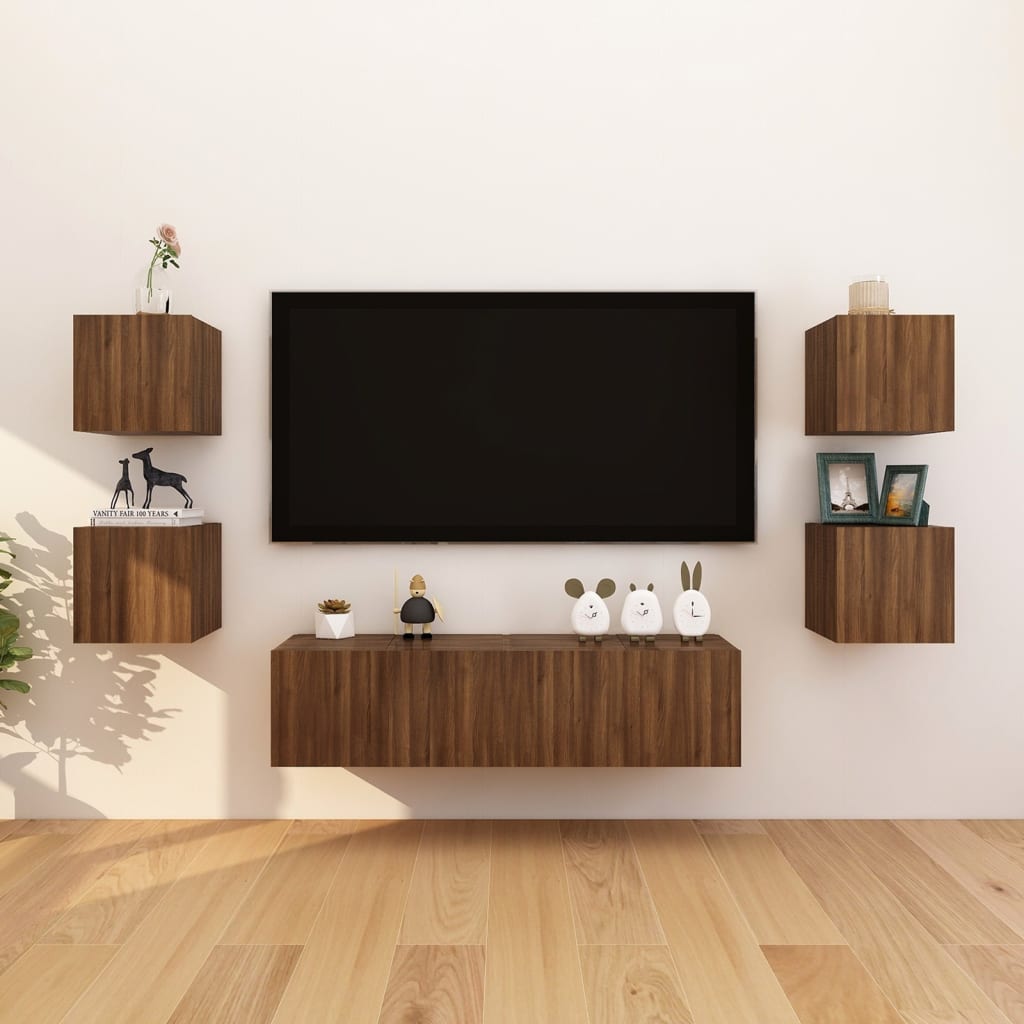 vidaXL Väggmonterade tv-skåp 4 st brun ek 30,5x30x30 cm