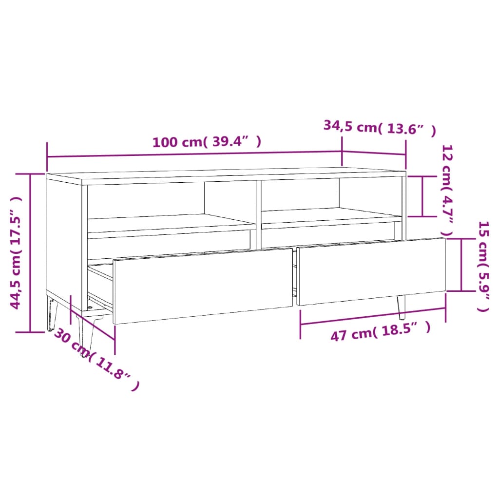 vidaXL Tv-bänk betonggrå 100x34,5x44,5 cm konstruerat trä