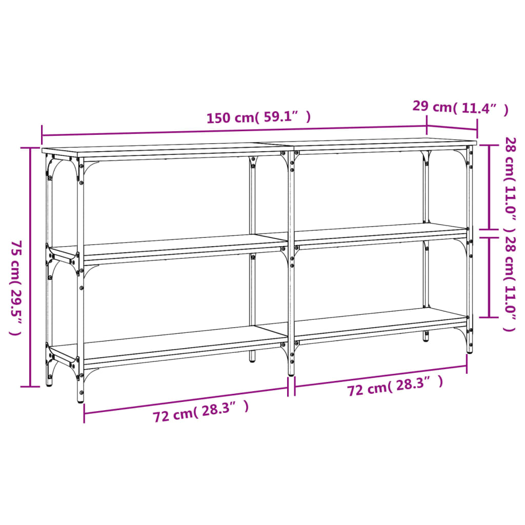 vidaXL Avlastningsbord sonoma ek 150x29x75 cm konstruerat trä