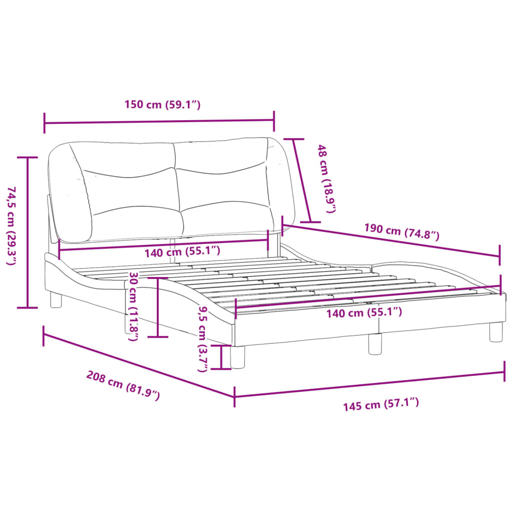 vidaXL Sängram med huvudgavel grå 140x190 cm konstläder
