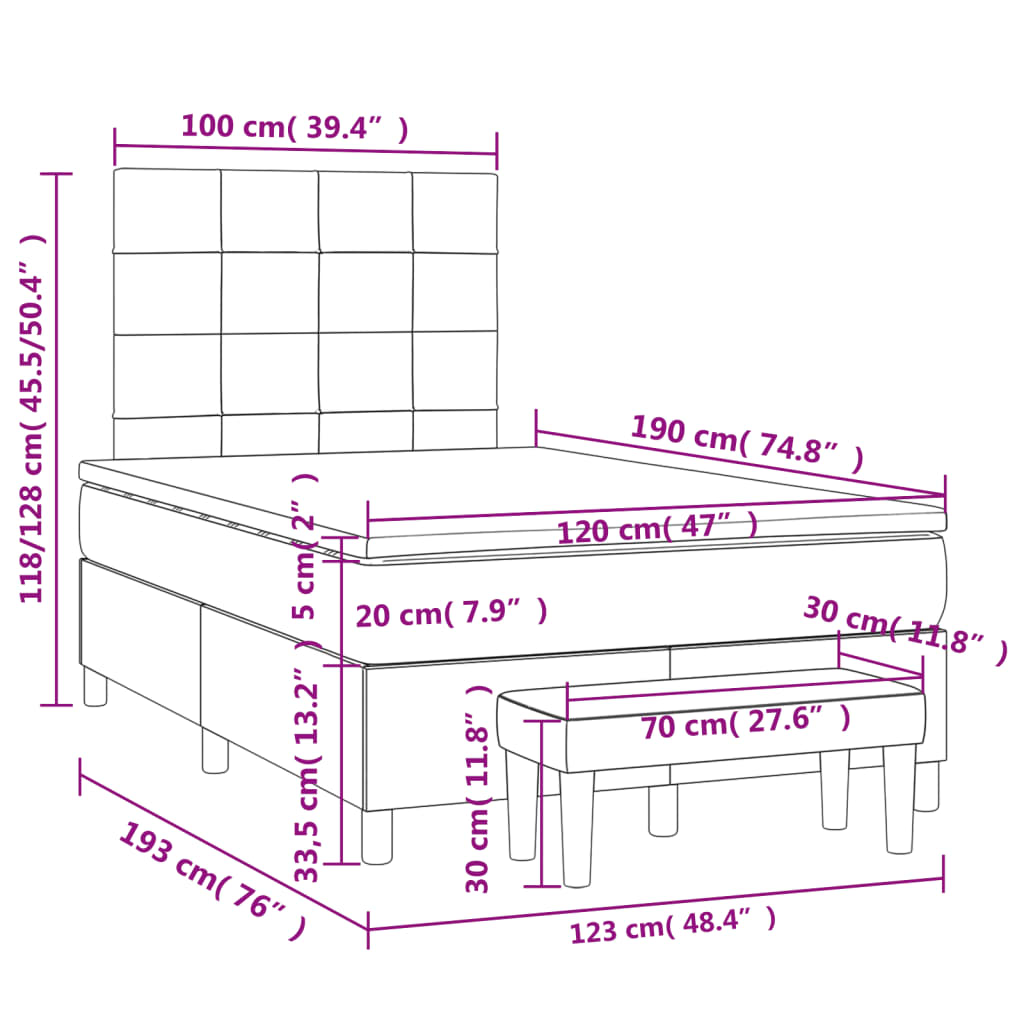 vidaXL Ramsäng med madrass mörkgrå 120x190 cm sammet