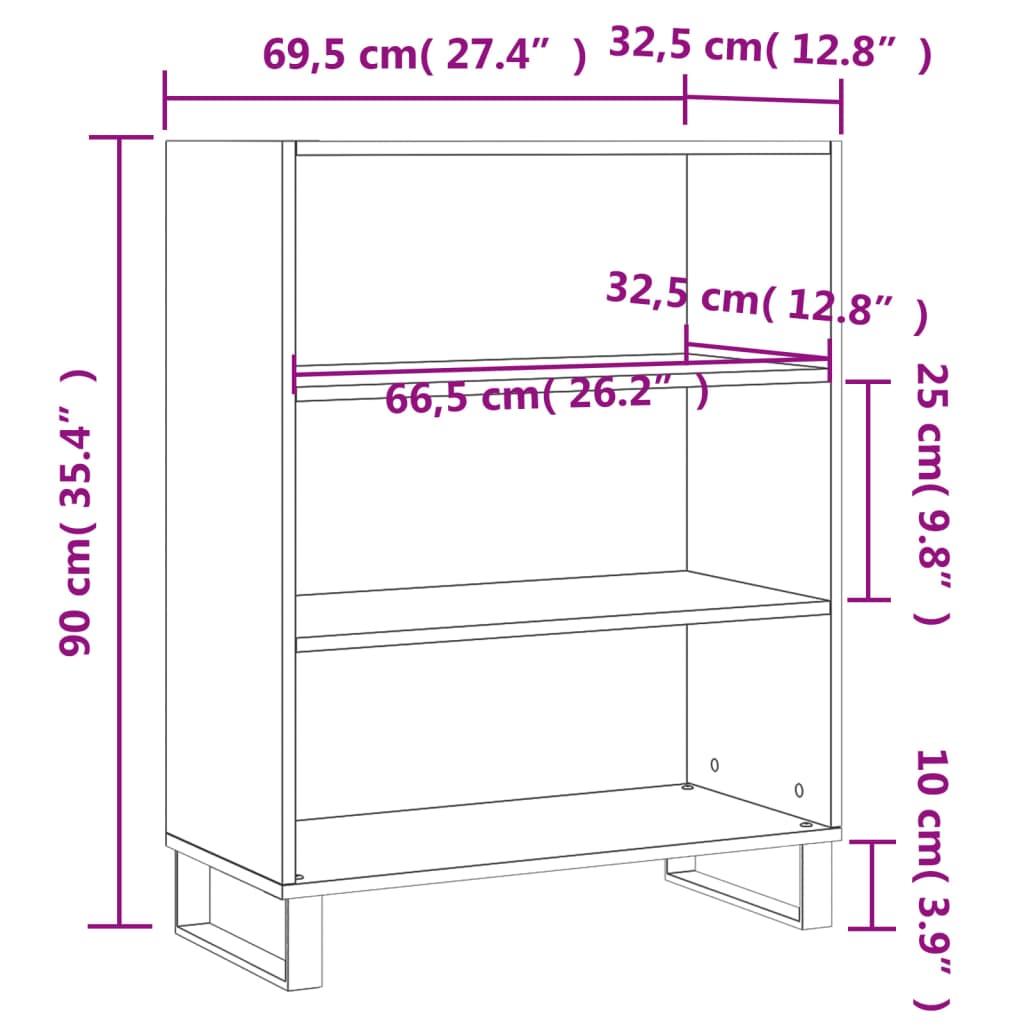 vidaXL Bokhylla rökfärgad ek 69,5x32,5x90 cm konstruerat trä