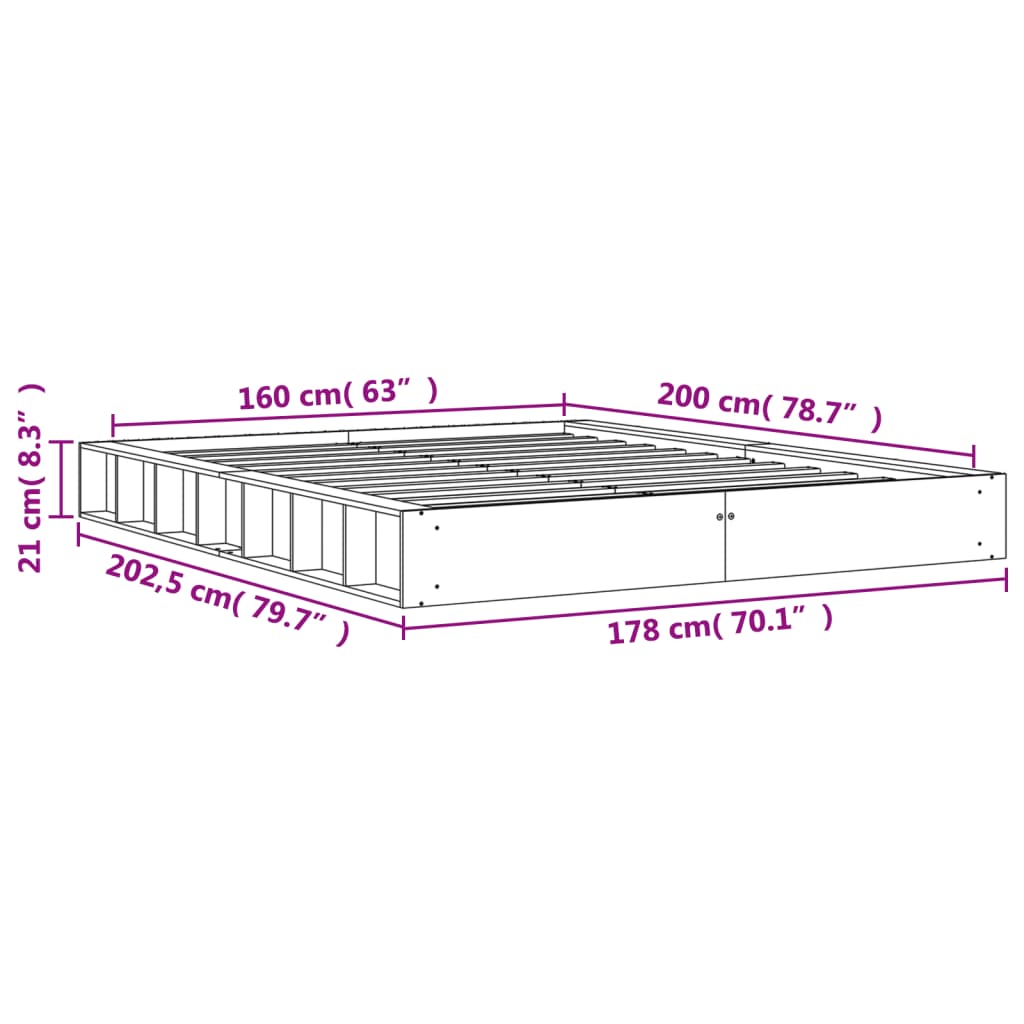 vidaXL Sängram utan madrass vaxbrun 160x200 cm massiv furu