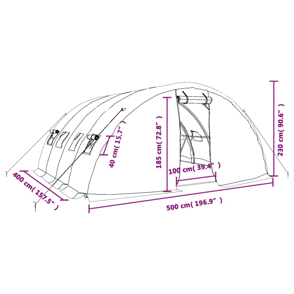 vidaXL Växthus med stålram vit 20 m² 5x4x2,3 m