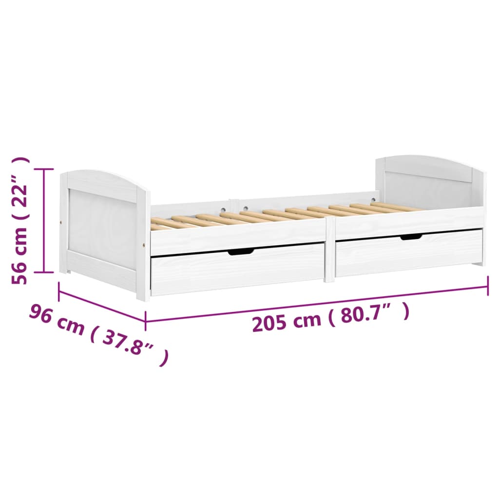 vidaXL Dagbädd med 2 lådor IRUN vit 90x200 cm massiv furu