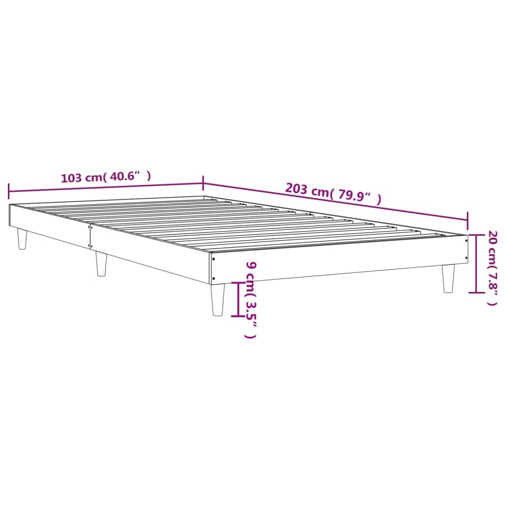 vidaXL Sängram utan madrass sonoma-ek 100x200 cm konstruerad trä