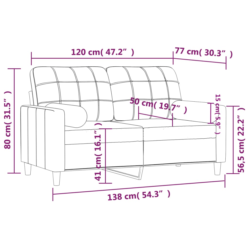 vidaXL 2-sits soffa med prydnadskuddar svart 120 cm tyg