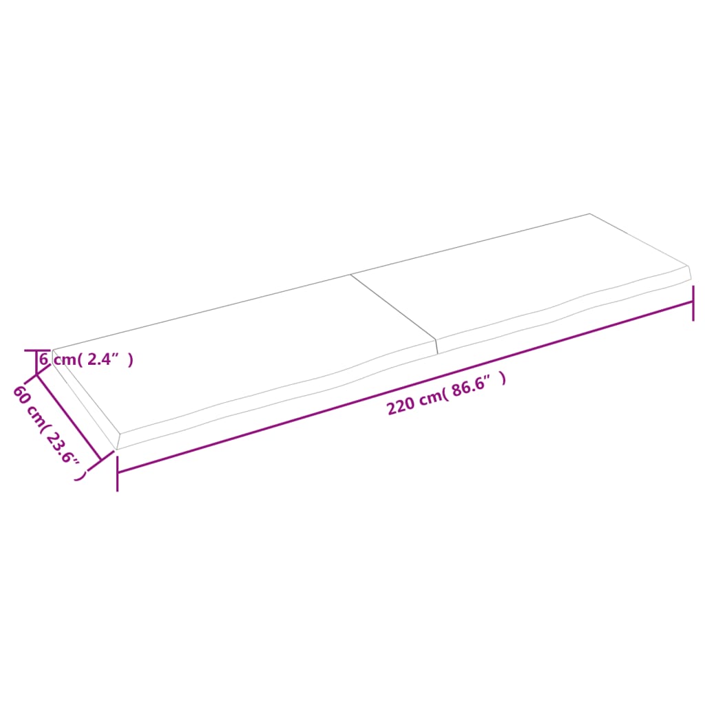 vidaXL Vägghylla ljusbrun 220x60x(2-6) cm behandlad massiv ek